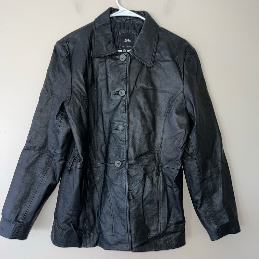 Vintage G-III Women's Leather Jacket Button Large Black